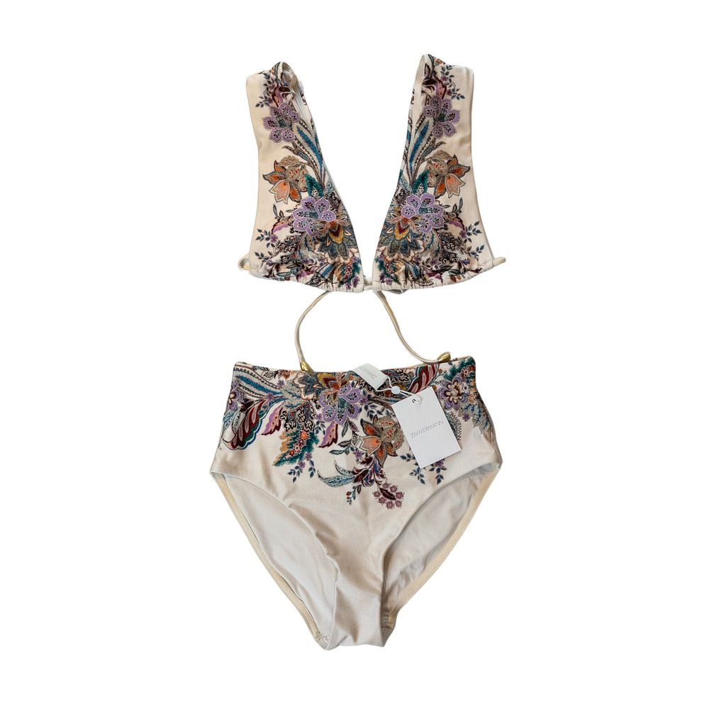 Zimmermann Rhiannon Wide Shoulder Bikini Set Cream Multi Paisley Size 0 AU8 / UK8 / US4 / EU36 / S– NWT