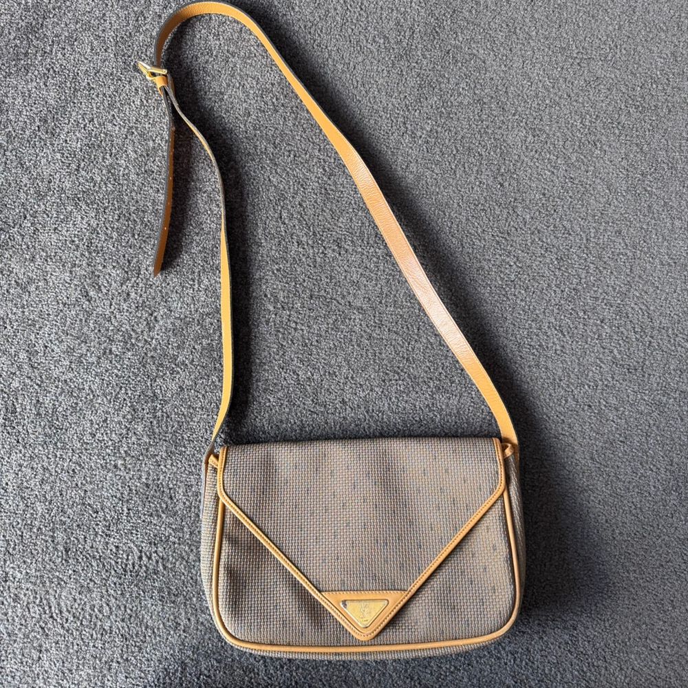 YSL Vintage Crossbody Brown Canvas, Leather