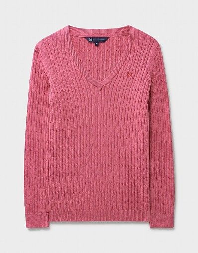 Heritage VNeck Cable Knit Jumper Pink