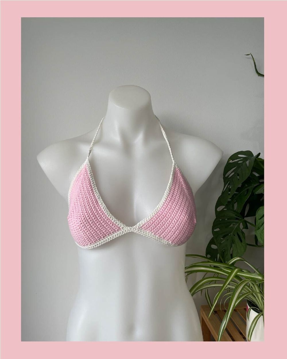 Cotton pink & white bikini top