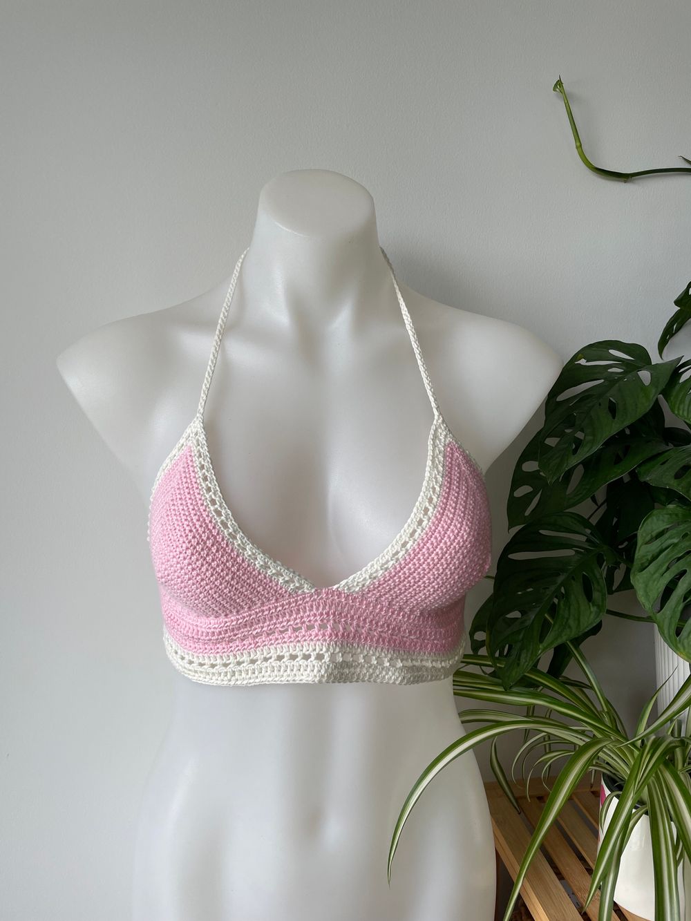 Cotton pink & white crop top