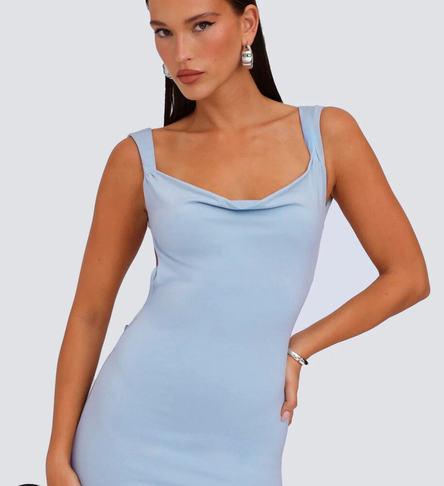 tiger mist blue dress Royal Blue Long Charmeuse Dress With Beaded Corset And Flowy Skirt