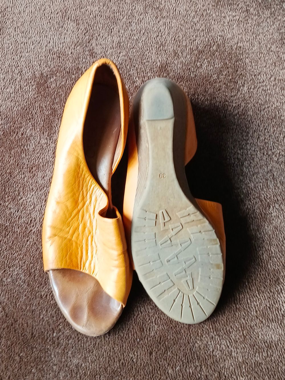 Bueno Yellow/Orange Leather Wedge Sandals