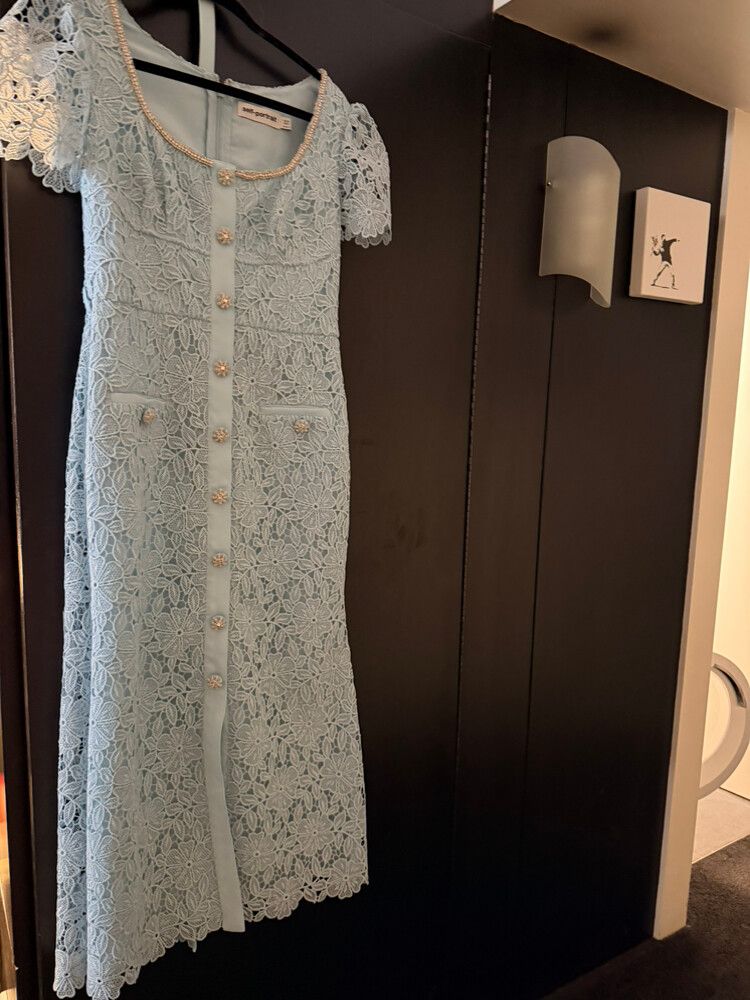 Self Portrait Blue Lace Diamante Midi Dress