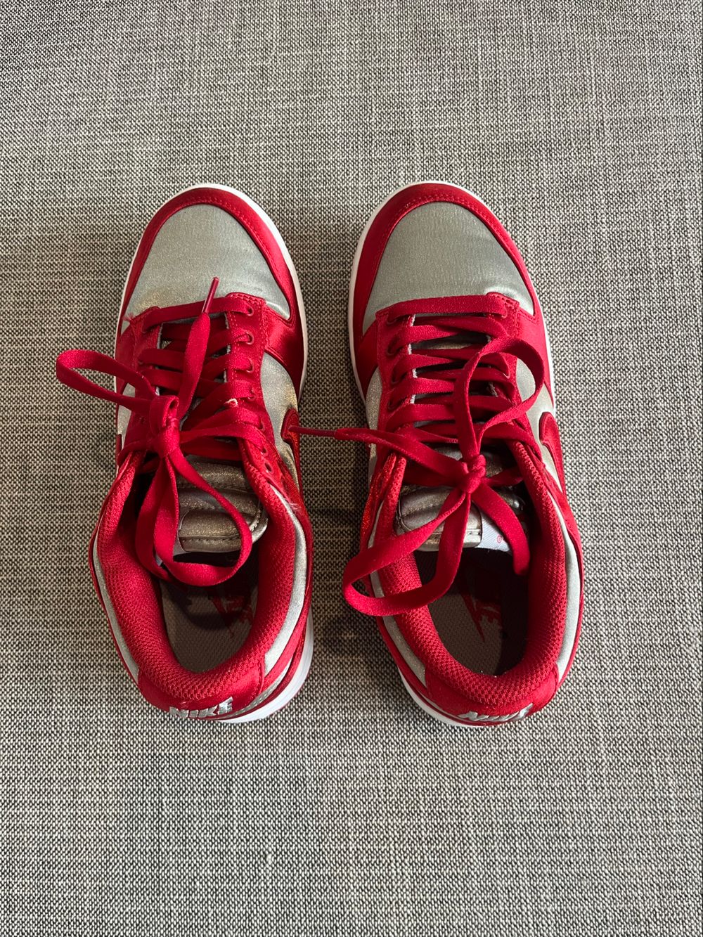 Nike Red and Silver Satin Lows