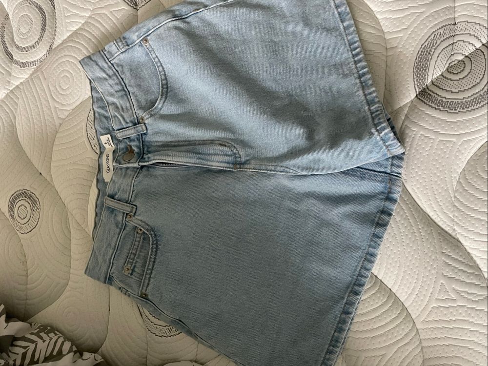 high rise A line denim shorts