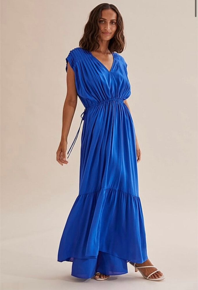 country road blue dress Country Road - Sapphire Ruffle Maxi Dress (Size 14) – Goldie's