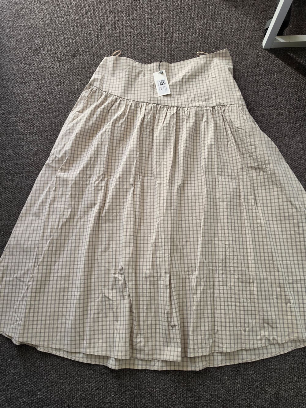 Beige Plaid Midi Skirt