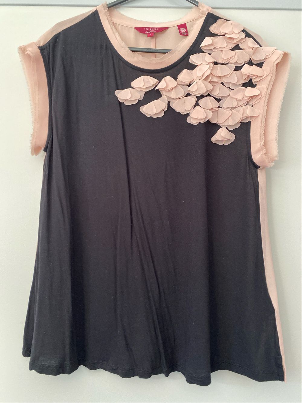 Ted Baker Black Top With Flower Detail And Chiffon Back