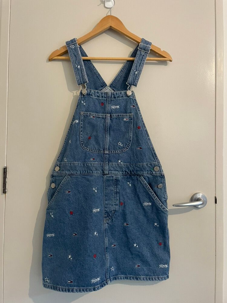 tommy hilfiger denim dungaree dress Tommy Jeans tommy girl denim overalls dress in dark wash