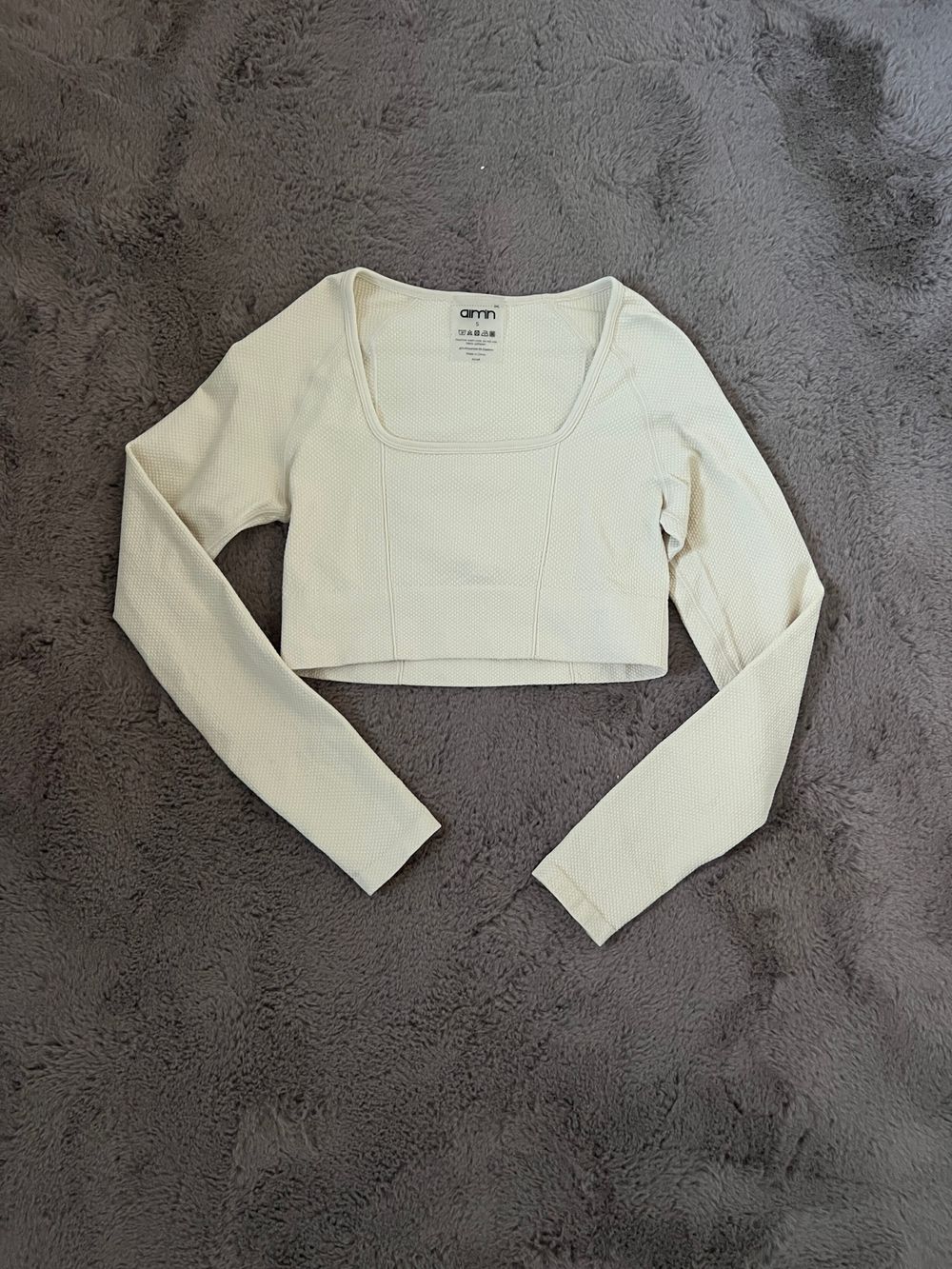Aimn Beige Long Sleeve Crop Top