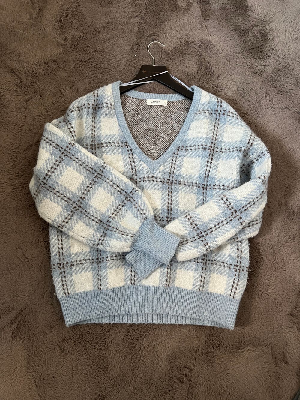GLASSONS Blue Plaid V-Neck Jumper