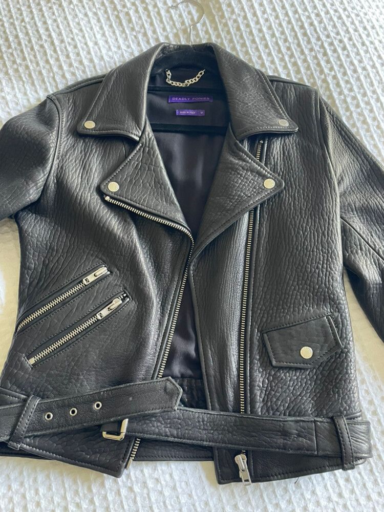 Deadly Ponies Black Leather Jacket Size 6