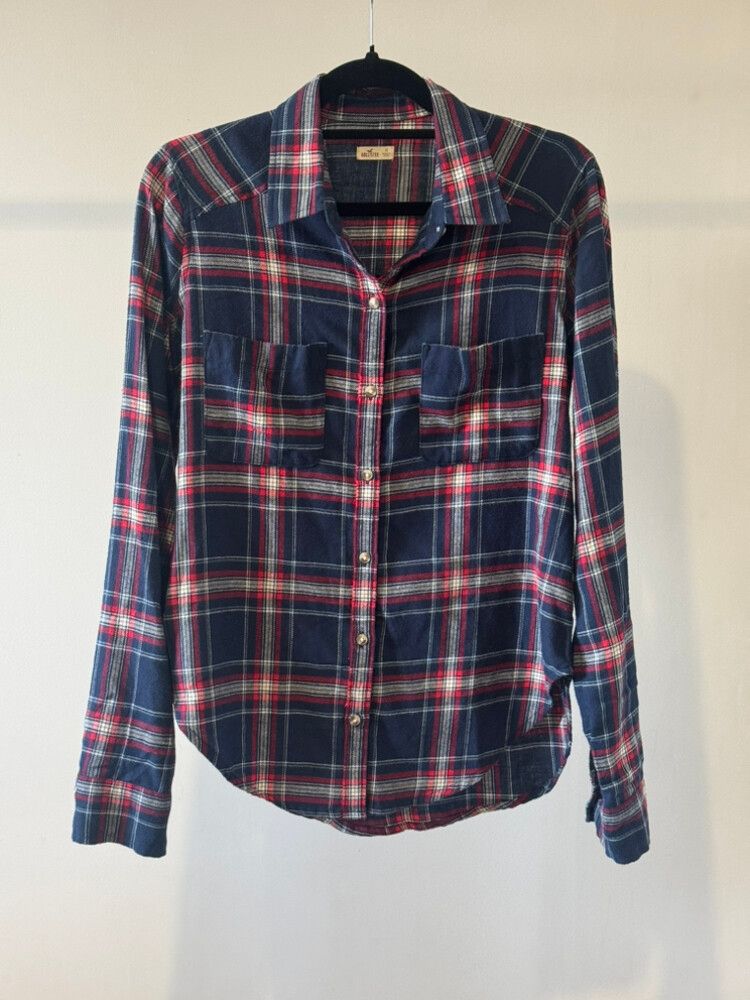 Hollister Plaid Flannel Shirt - Red & Navy Blue - Size XS