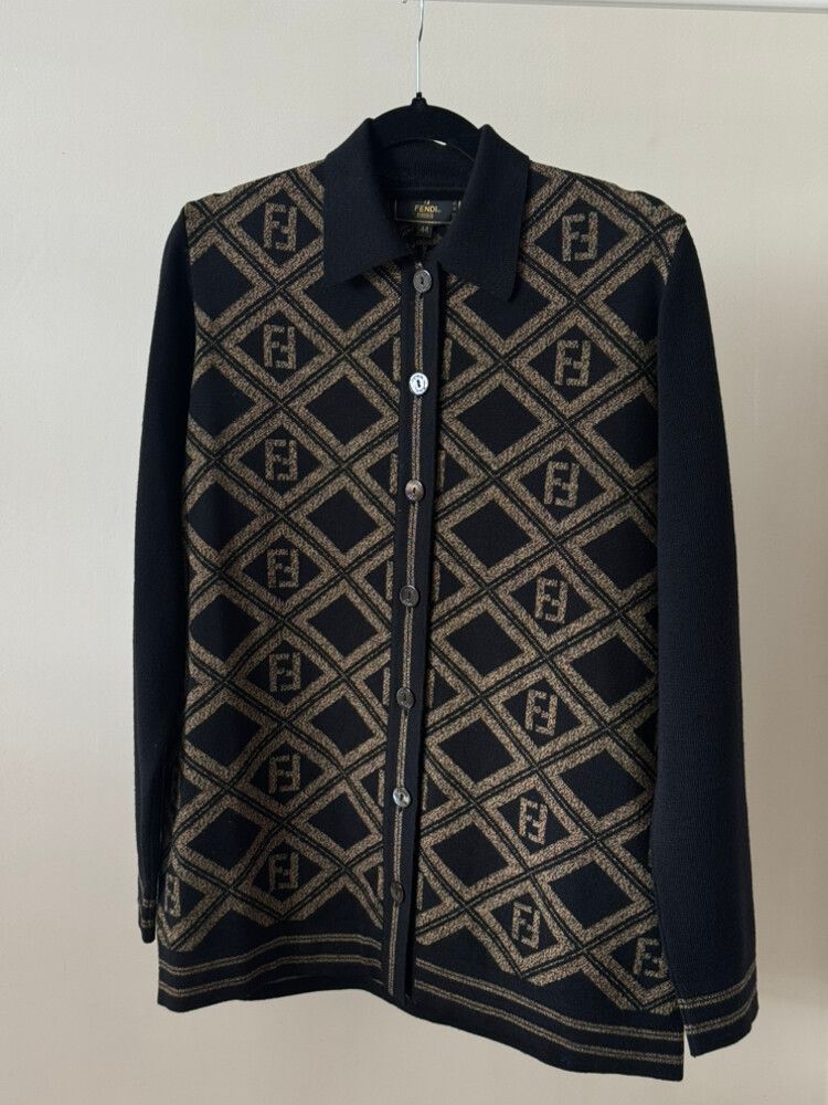 Vintage Fendi 100% Wool FF monogram Knit Cardigan - UK 14 - Perfect Gift for mum