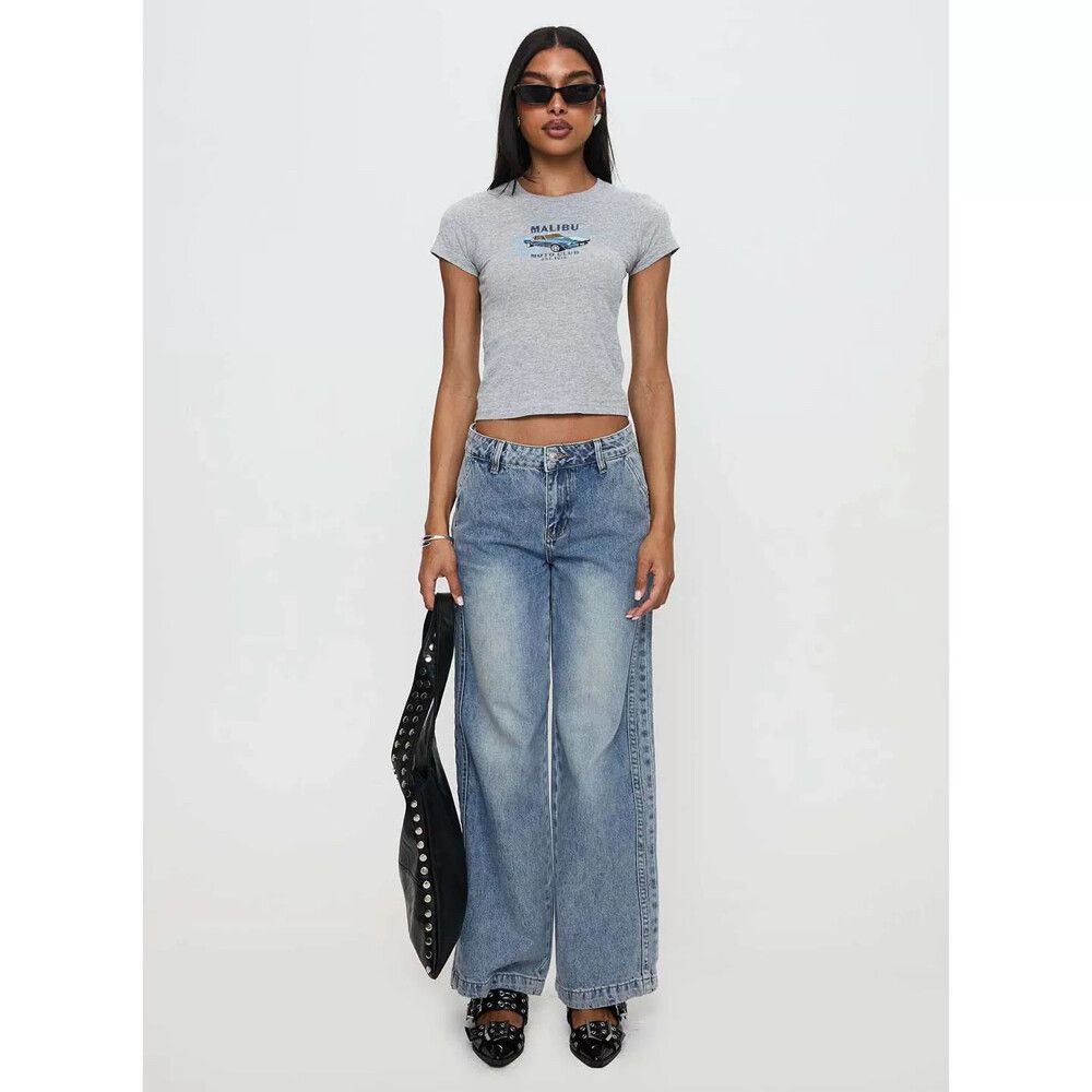 Princess Polly Y2K Wide Leg Jeans - Mid Blue - Size 10