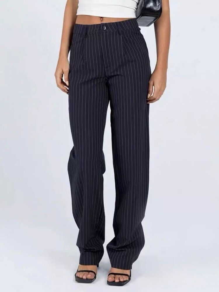 Princess Polly Pinstripe Pleated Trousers - Black - Size 6