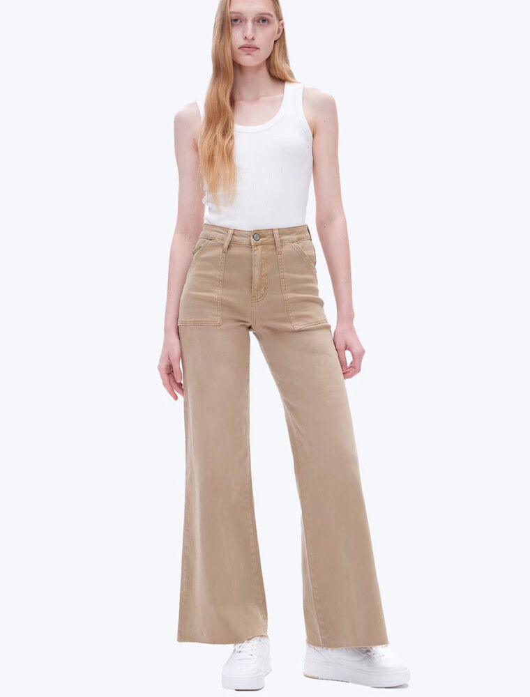 Bayeas LA High-Rise Wide Leg Patch Pocket Jeans - Tan - Size 27