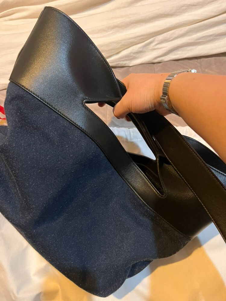 Alexander McQueen Navy Denim and Black Leather Tote