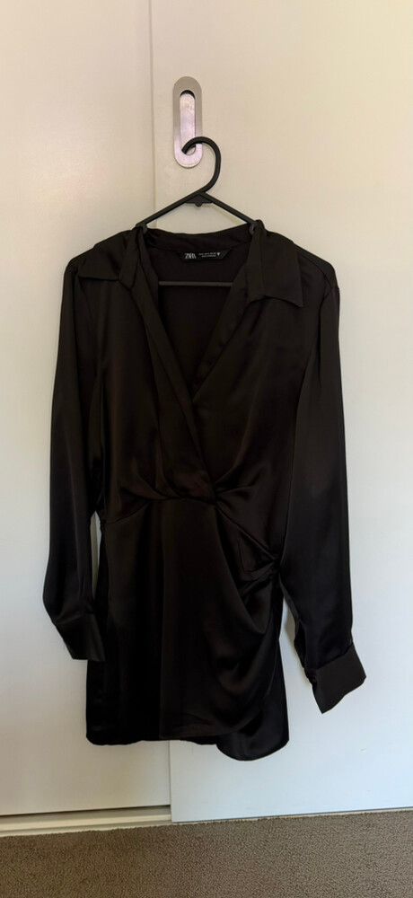 zara black satin dress Zara Women's Black Satin Slip Dress XS  Preworn