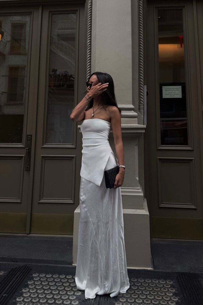 Dissh White Strapless Top & Maxi Skirt Set