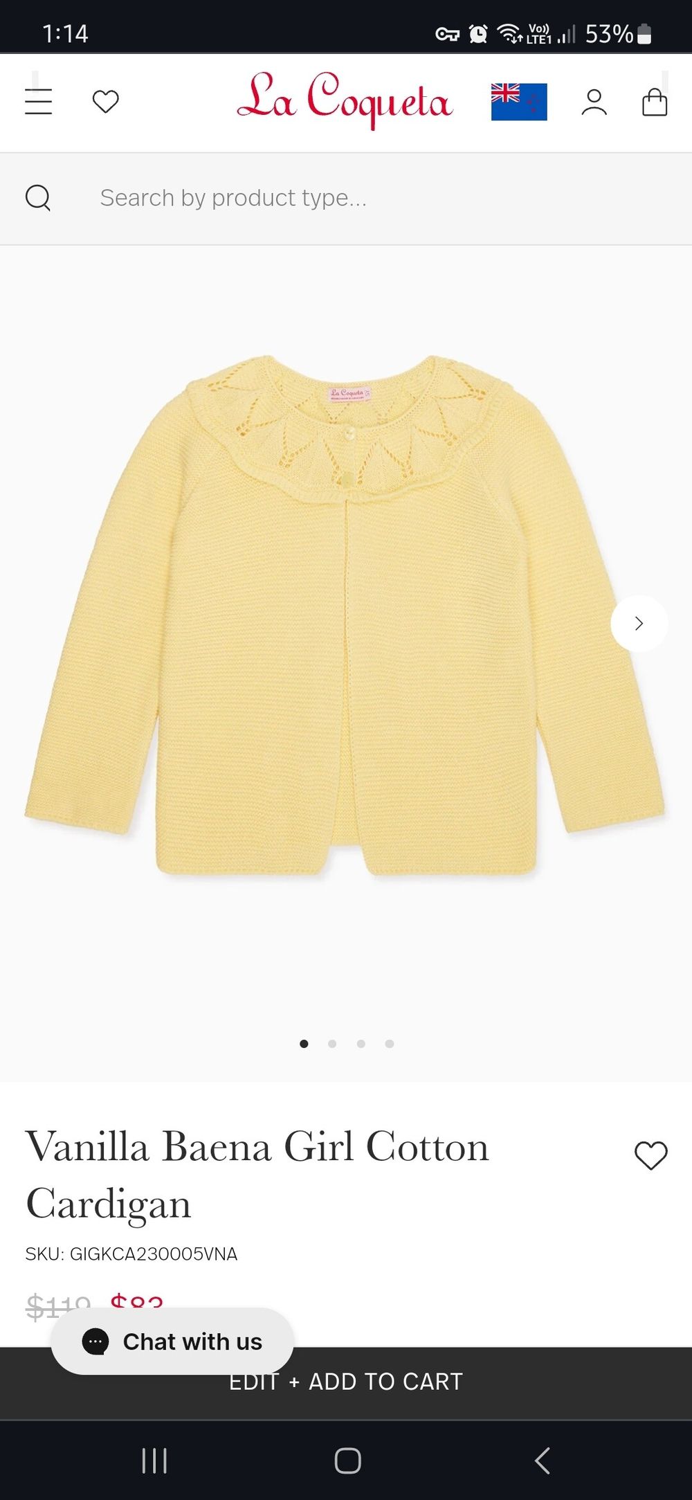 La Coqueta Yellow Cotton Cardigan. Sz 5