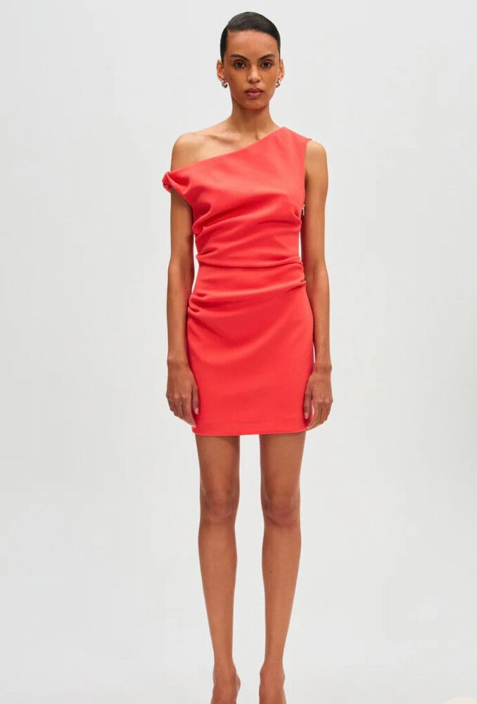 Misha One-Shoulder Coral Mini Dress