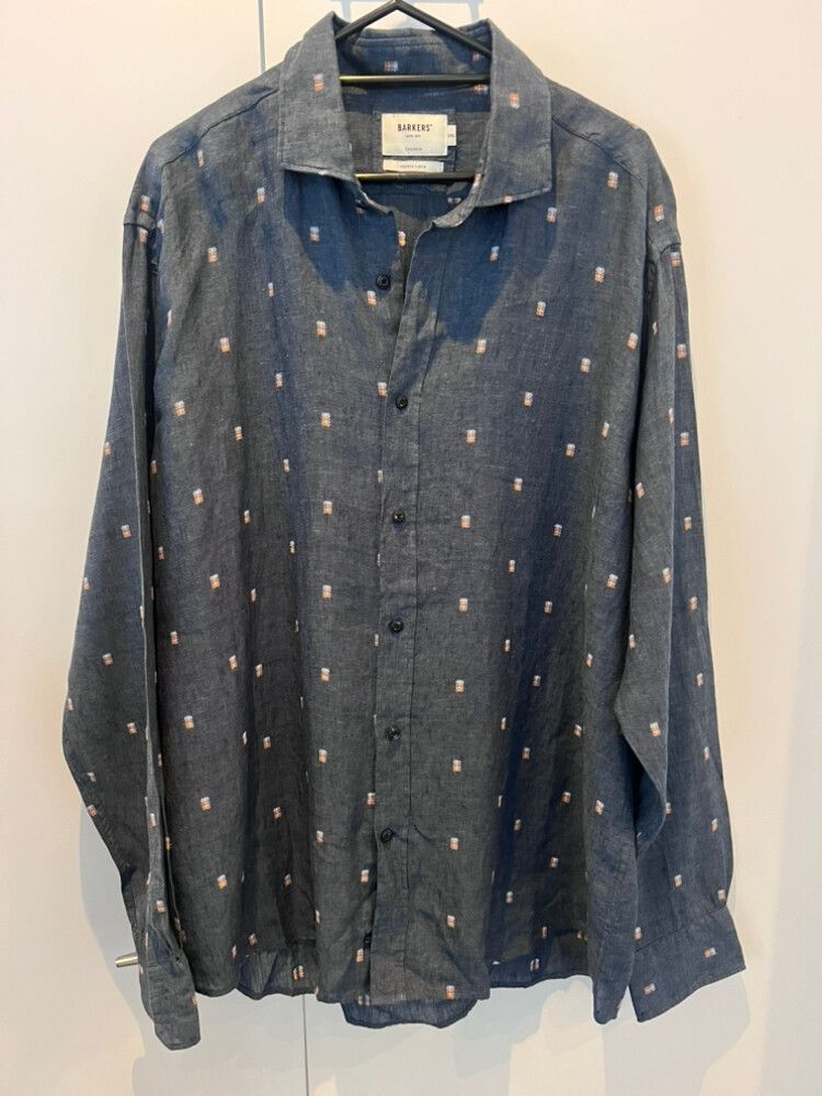 Barkers Linen Navy Shirt - Size XXL