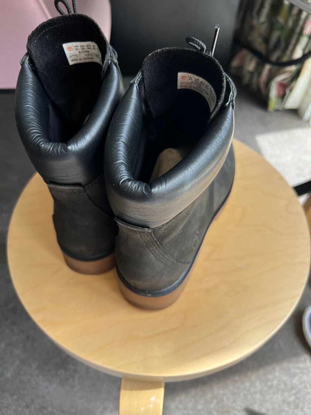 6 inch waterproof black boots, size US8.5 EUR 39.5