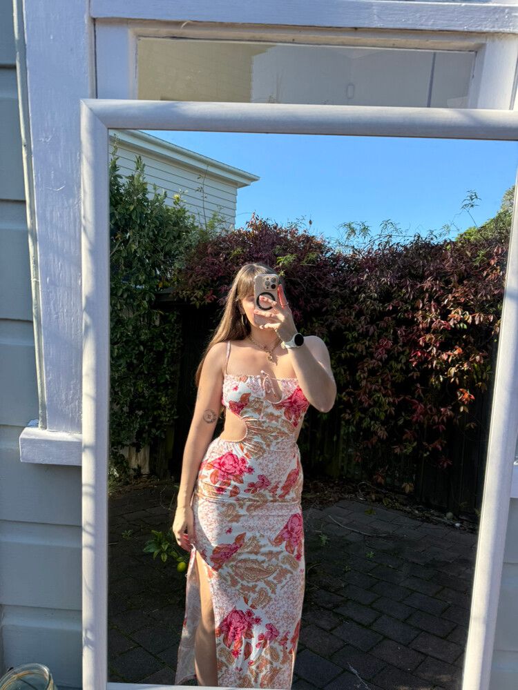 Glassons Pink Floral Cutout Midi Dress