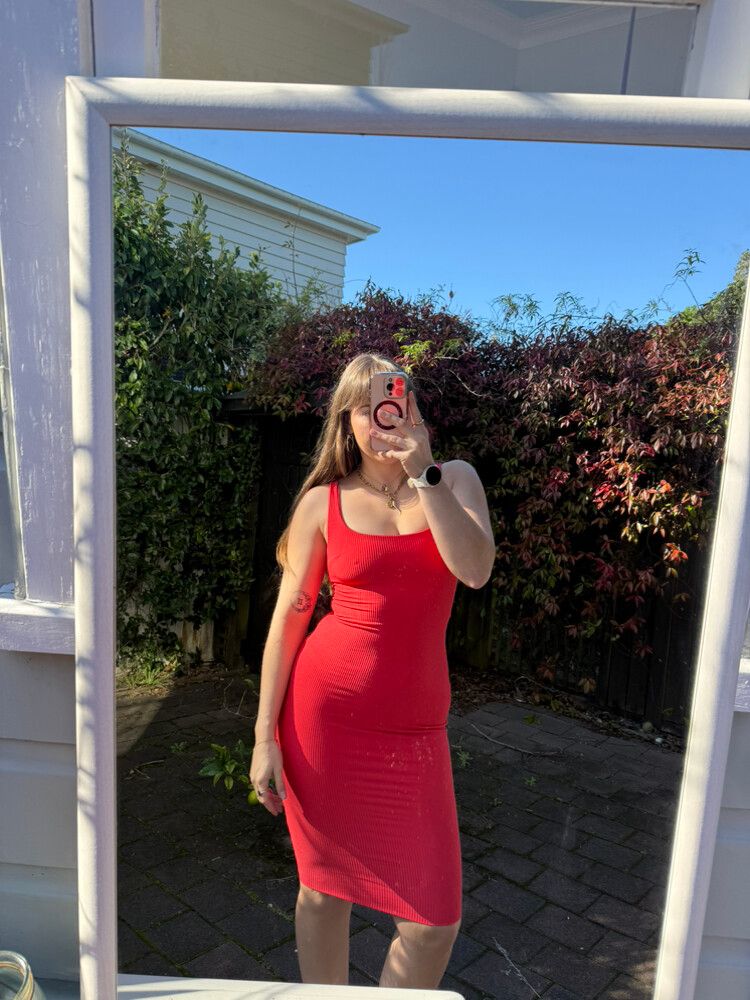 Kookai Red Ribbed Midi Dress