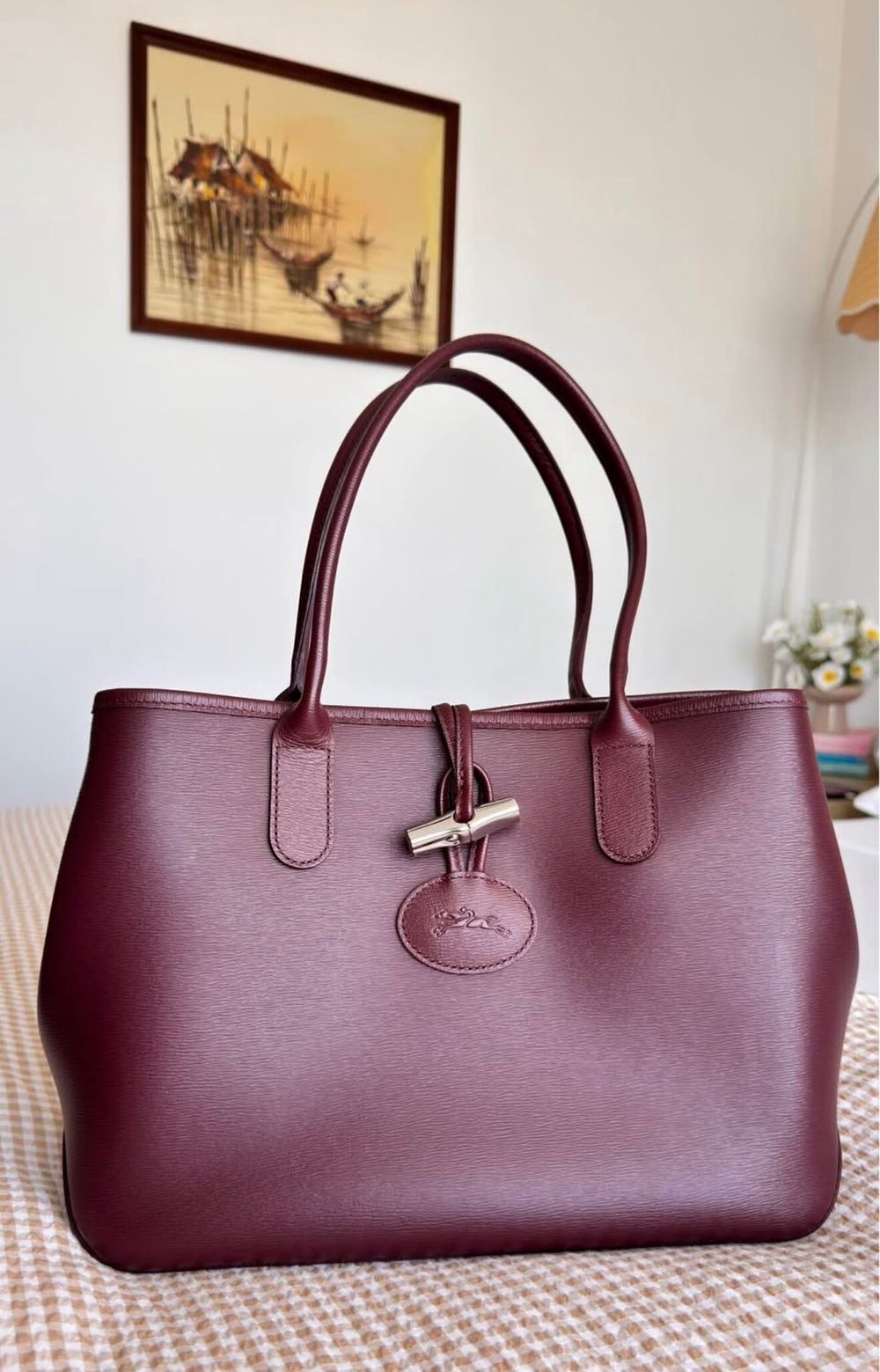 Longchamp Burgundy Leather Tote