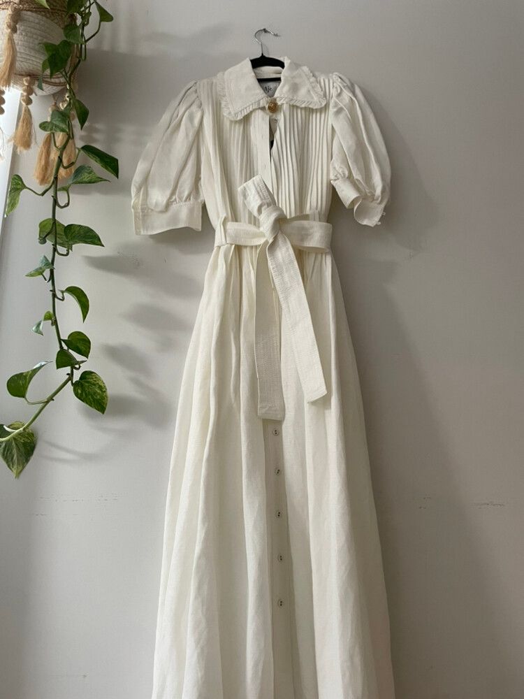 Aje - Madeleine Belted Midi Dress - IVORY on Designer Wardrobe