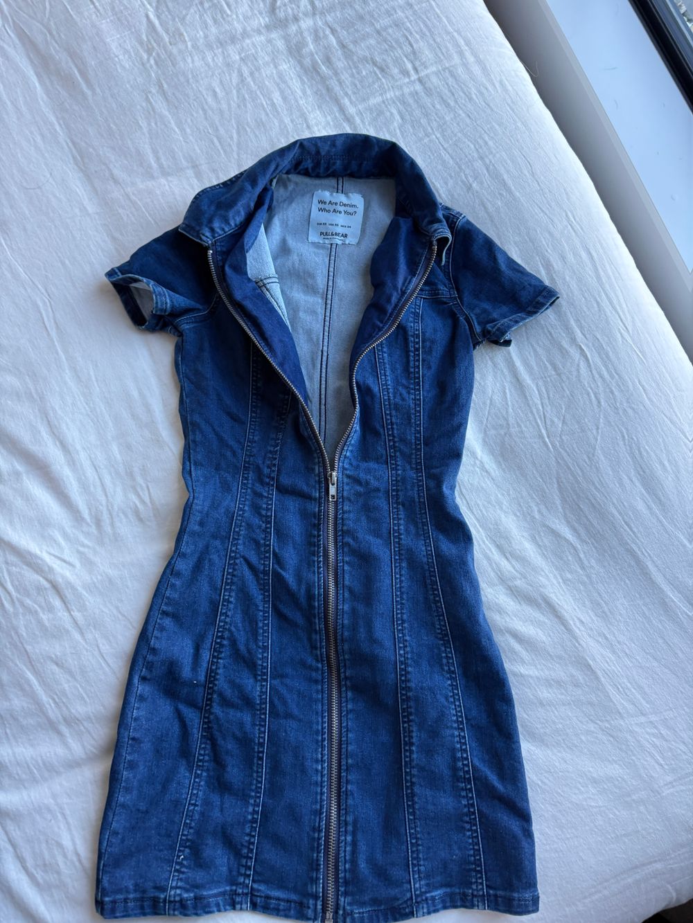 Pull&Bear Blue Denim Zip Dress