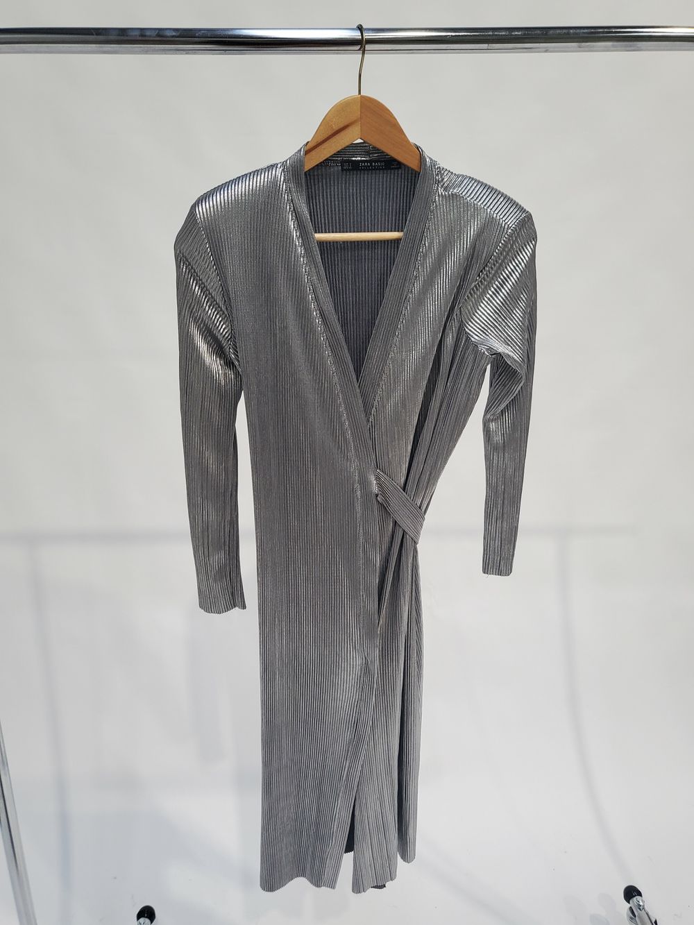 zara silver wrap dress Zara Dresses | Zara Satin Wrap Dress Charcoal Size S | 2111/331 | Color: Gray/Silver