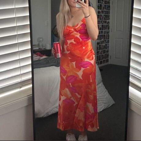 strapless open back dress Hot Pink Tropical Print Button Front Maxi Dress - All Dresses main image 0