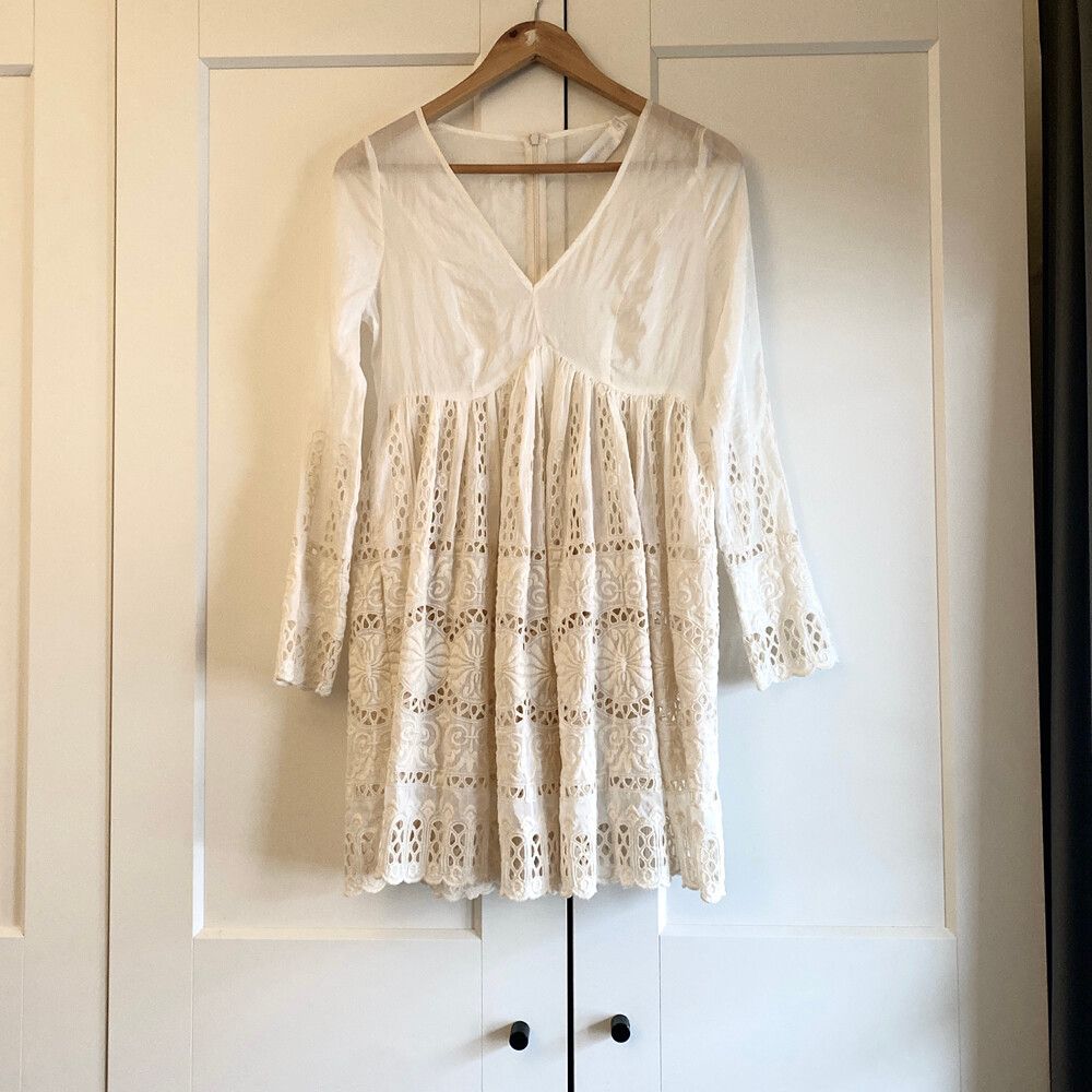 Zimmermann White Silk embroidered dress Sz 0