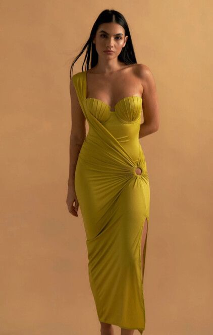 Chartreuse One-Piece Shell Cup Swimsuit Set