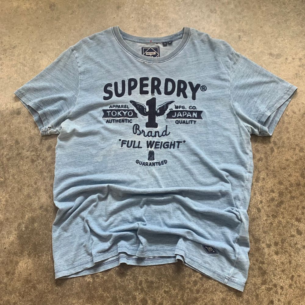 Y2K Distressed Embroidered Superdry Tee
