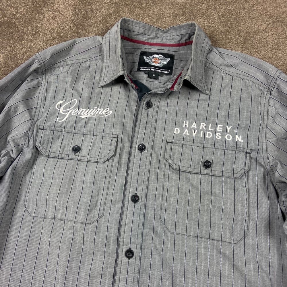 Y2K Harley Davidson Striped Button Up Embroidered Shirt