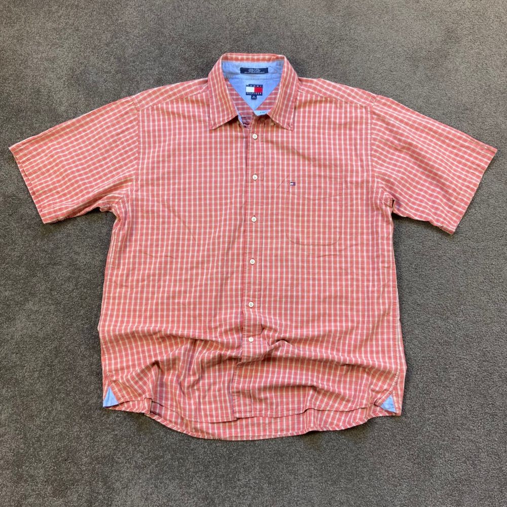 Y2K Tommy Hilfiger Plaid Shirt, Orange - Size XL