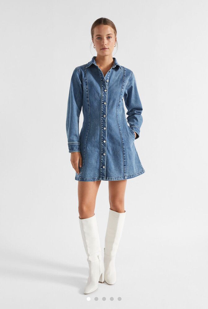 seed denim dress Jean Dresses Seed Denim Dress Medium Wash Denim Dress Button-Front Denim Dress Mini Dress
