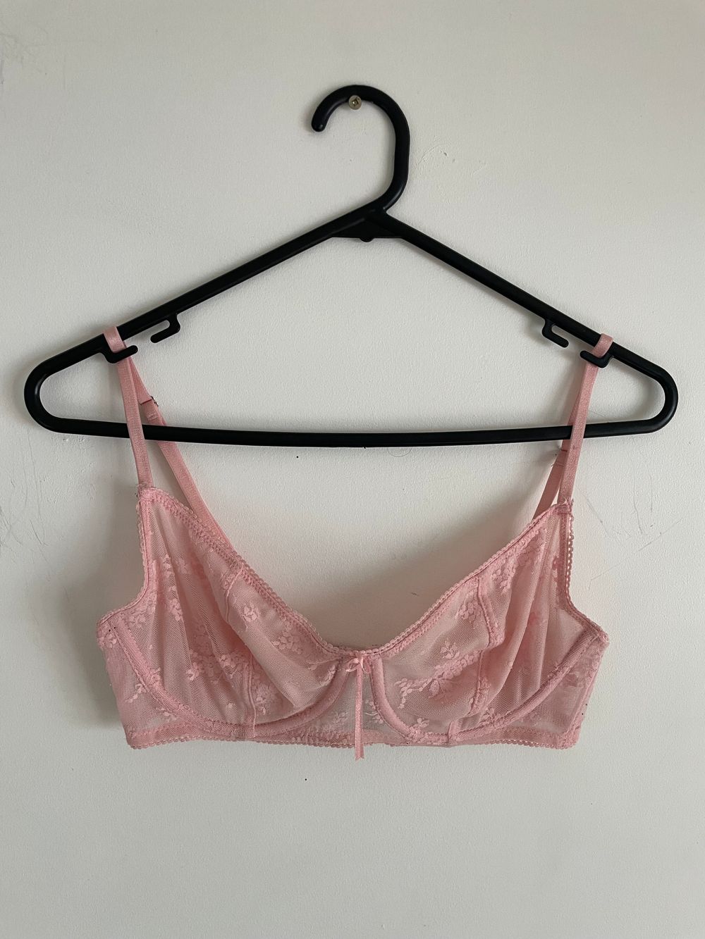 Pink lace sheer bra