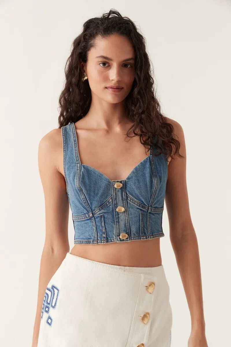 Aje Blue Denim Crop Top