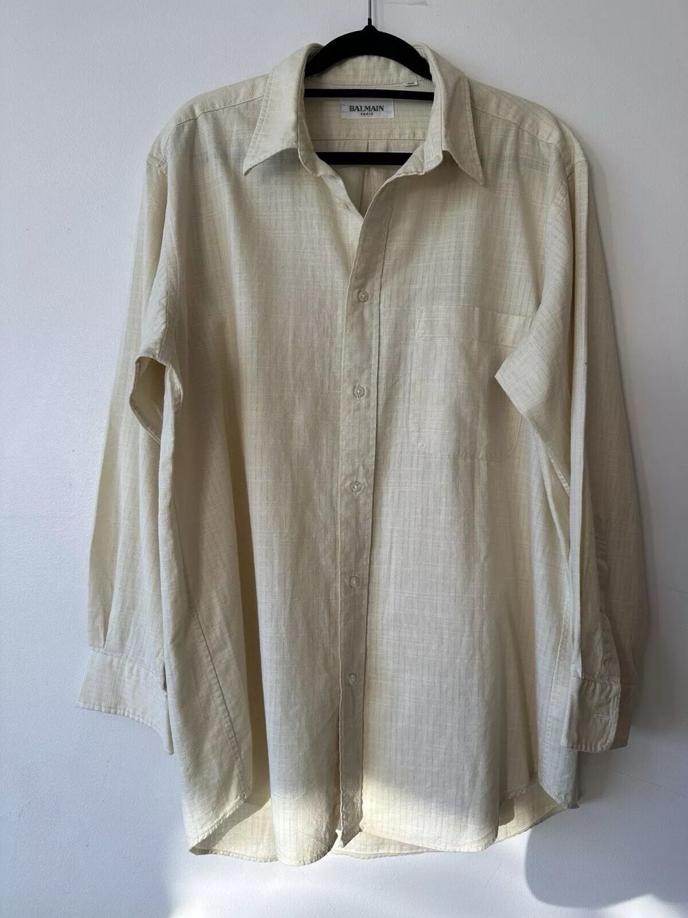 BALMAIN PARIS LONG SLEEVE BUTTON DOWN BEIGE YELLOW SHIRT DRESS LARGE