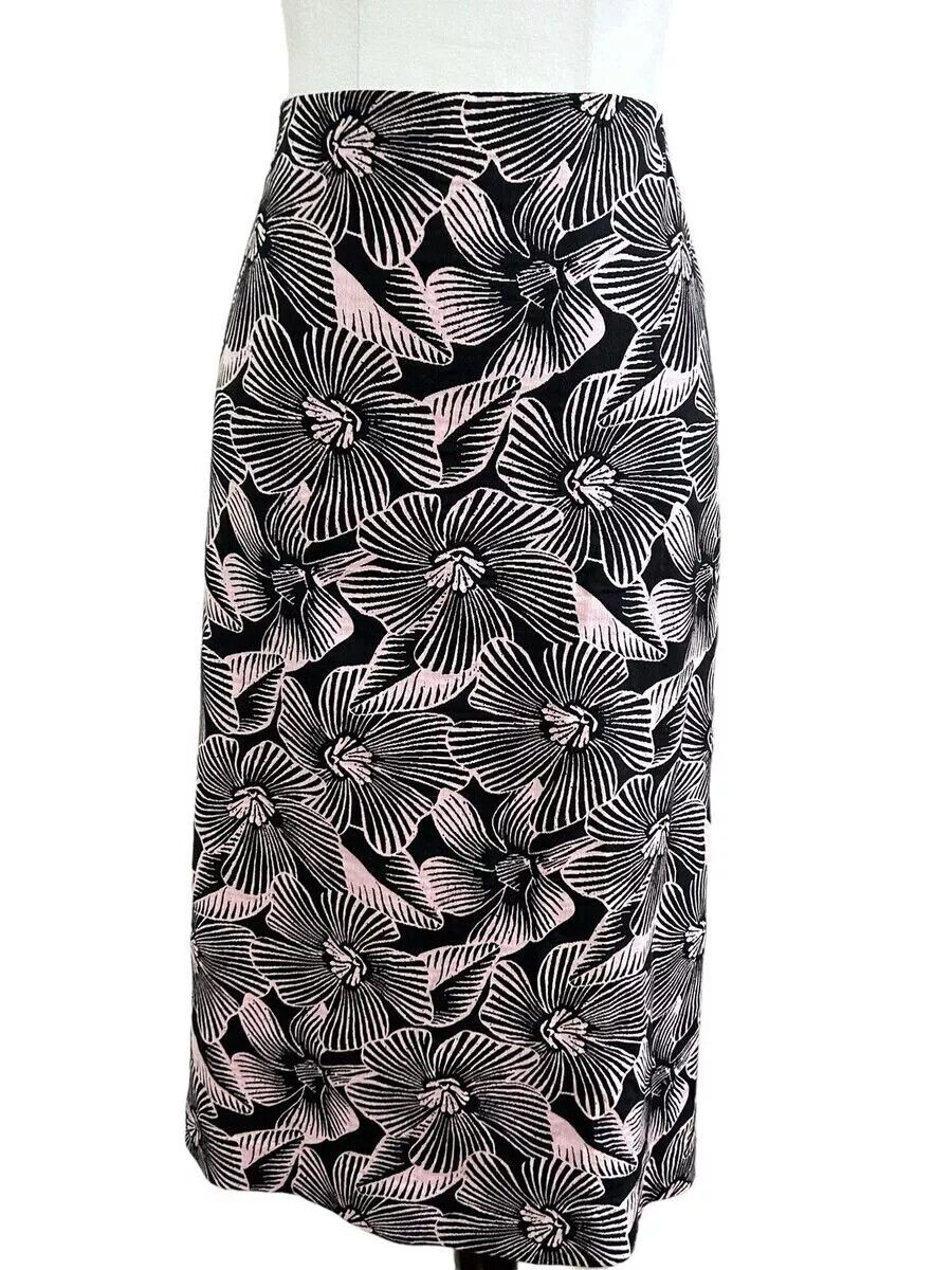 SCANLAN THEODORE Pink & Black Floral Pencil Midi Skirt AU Size 12 Stretch Fabric