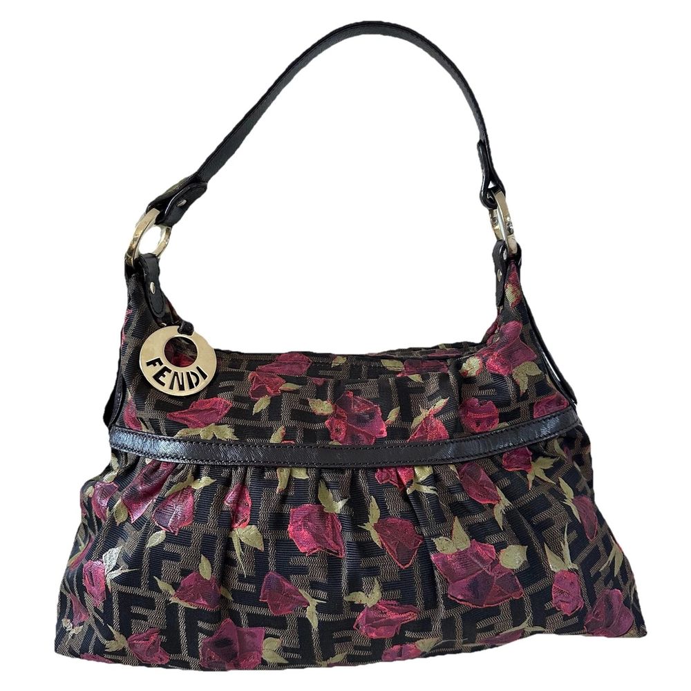 Fendi FF Tobacco Zucca Canvas and Leather Rose Chef Shoulder Bag