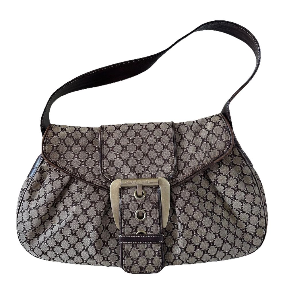Céline Celine Brown Macadam Canvas Shoulder Bag Beige Vintag
