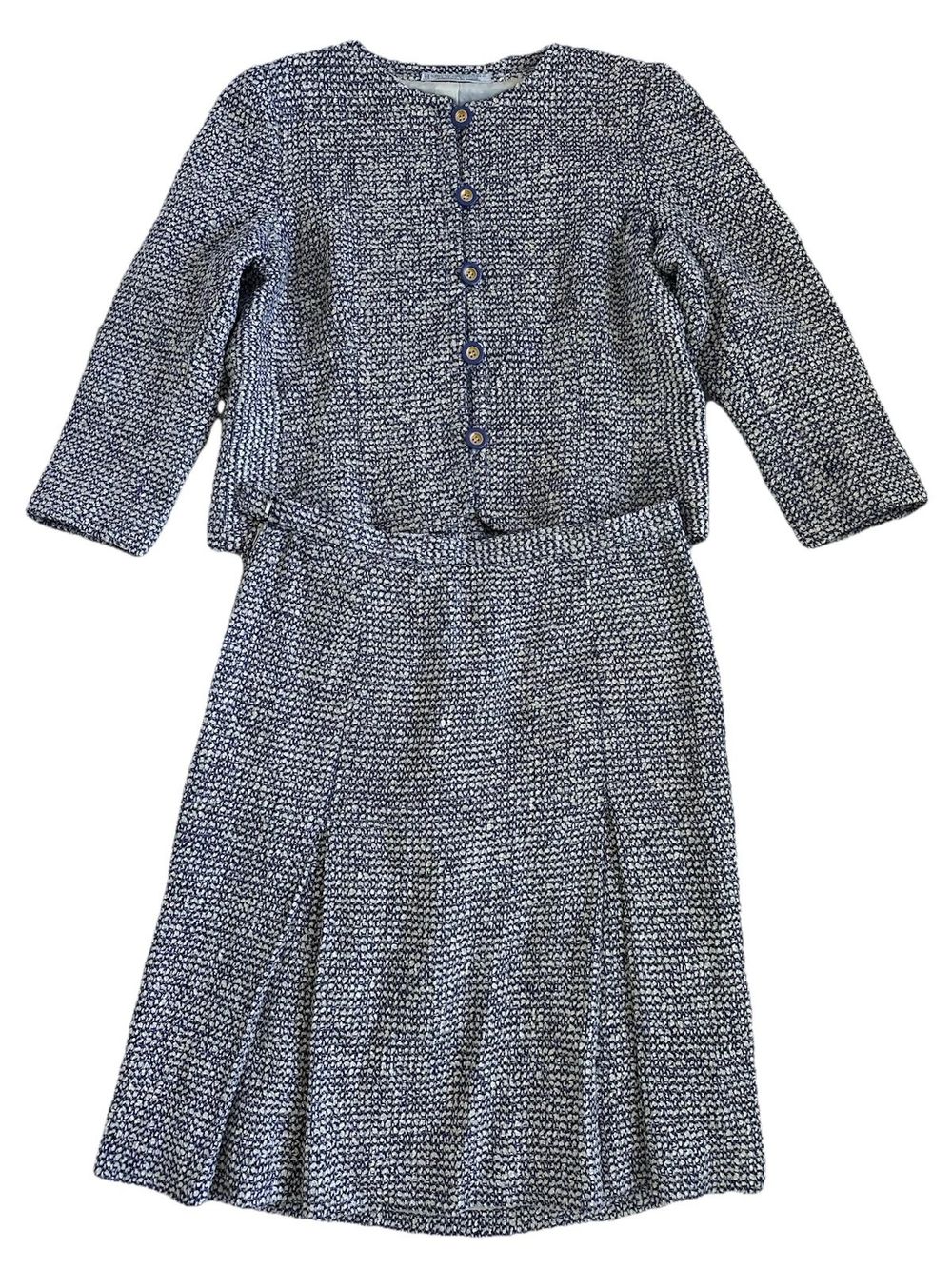 Vintage 1980s Givenchy Blue Boucle Tweed Skirt Suit Medium Fits 10AU