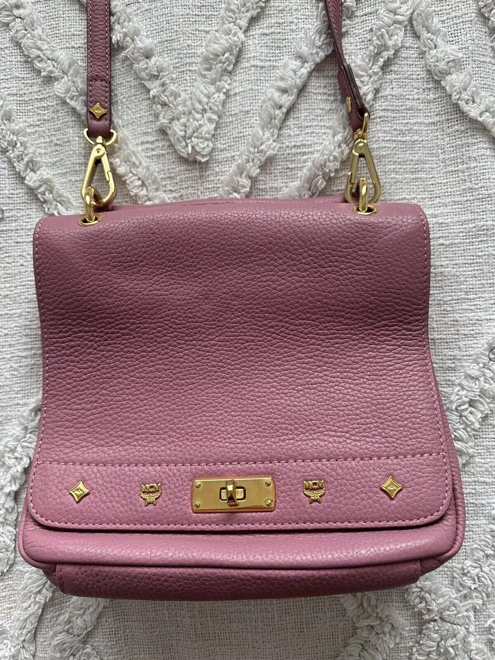 MCM PINK LEATHER CROSSBODY MESSENGER BAG